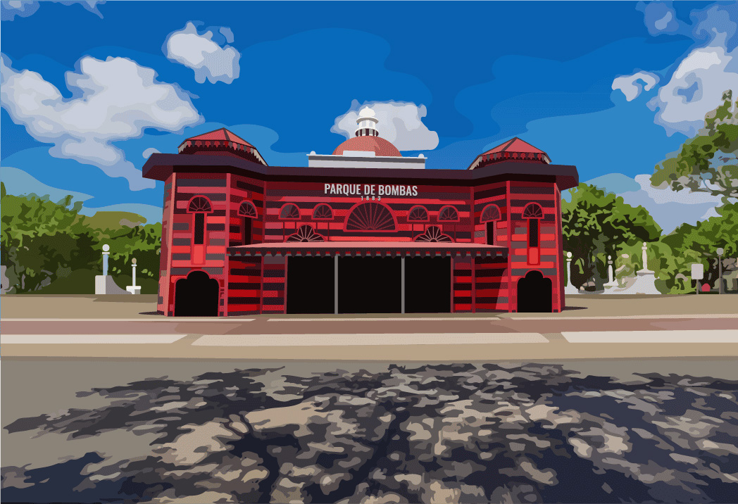 Parque de Bombas, the iconic red and black historic firehouse in Ponce, Puerto Rico