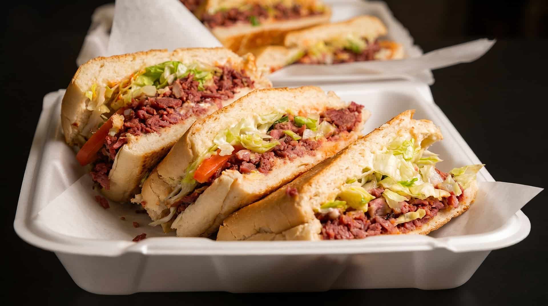 Plated Puerto Rican sandwich seen from above, ready to eat